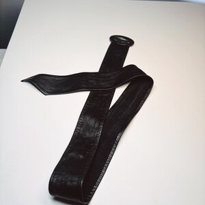 Vintage Black Wide Belt M L Covered Buckle Faux Suede Leather Wrap Tie